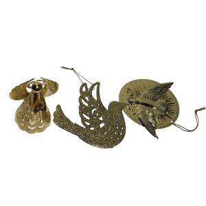 Gold Christmas Ornament Set – Angel & Dove Trio • Elegant Metallic Holiday Decor